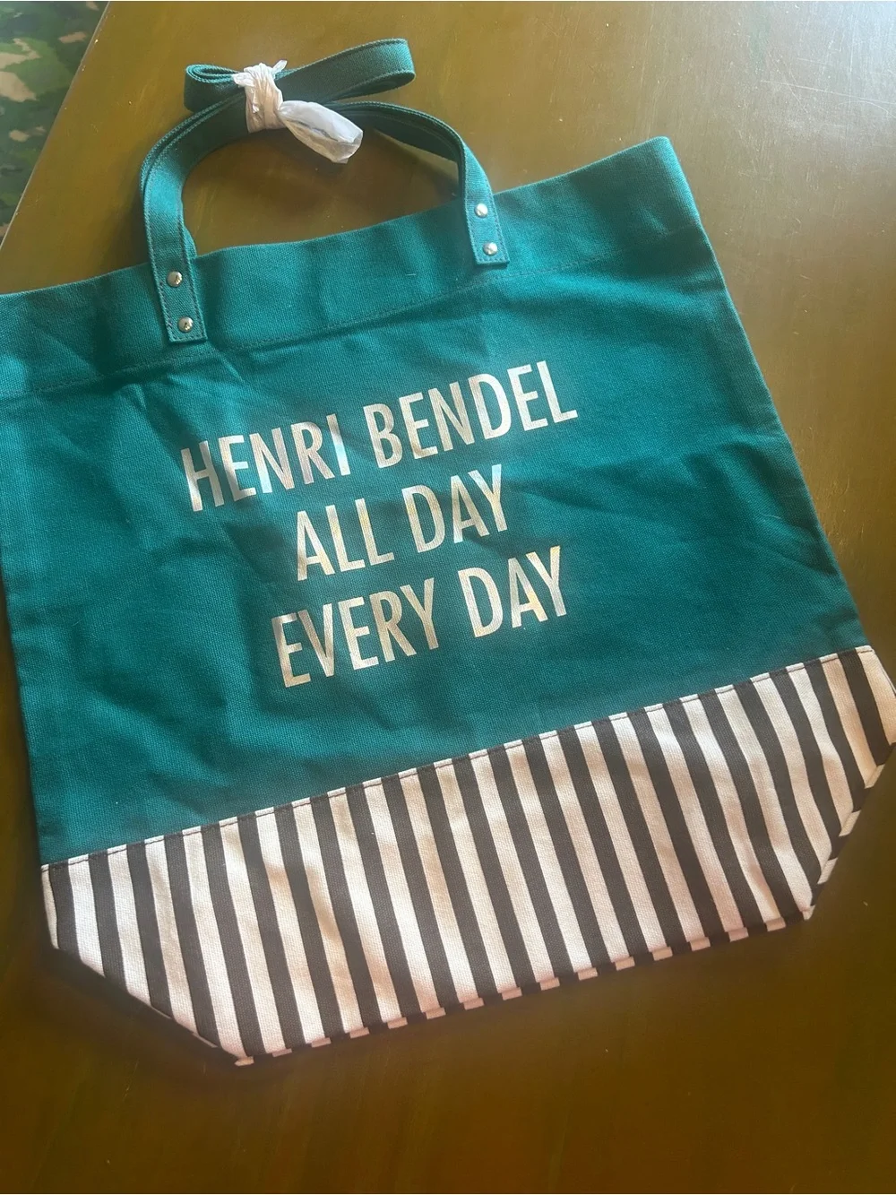 henri bendel Teal Canvas Tote with Black Trim - Picture 1 of 5